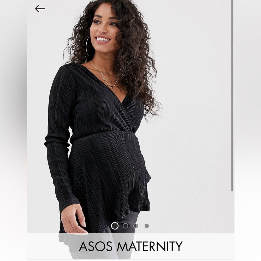 ASOS design Maternity Long Sleeve Wrap Top in Plisse with Asymmetric Hem